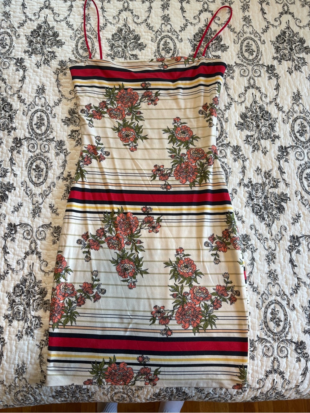 Floral Striped Spaghetti Strap Dress